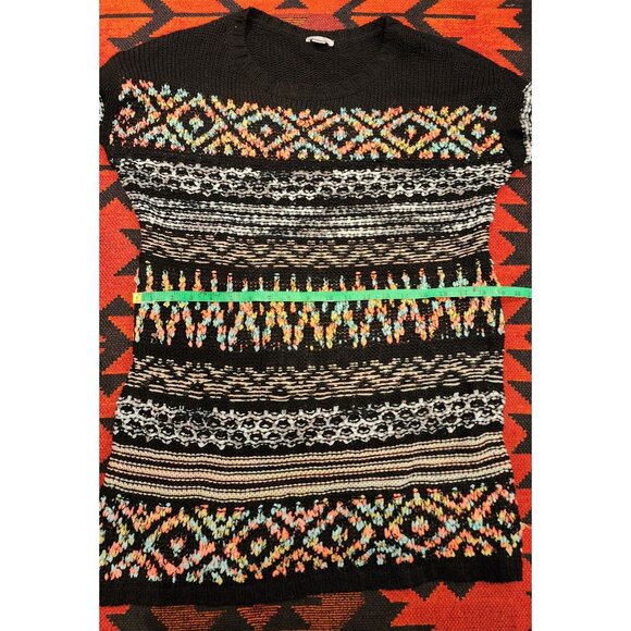 NEW Xhilaration L/G Black Knit Sweater With Multicolor Geometric Pattern - Picture 12 of 13